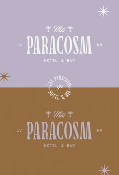 the paracosm hotel and bar is shown in purple, blue, and brown