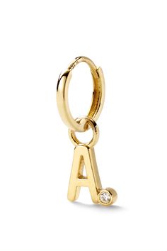 Wear your initials proudly. Each letter is accented with a single white diamond. Customize with your or a loved one's initials. Choose between plain gold or pavé white diamond huggie. Alison Lou, Letter Earrings, Letter Z, Fine Jewelry Designers, Bezel Diamond, Gold Studs, Gold Earrings Studs, White Diamond, Personalized Jewelry