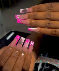 Long Acrylic Nail Designs, Cute Acrylic Nail Designs, Simple Acrylic Nails, Glow Nails, Dope Nail Designs, Unique Acrylic Nails, Acrylic Nails Coffin Short, Summer Acrylic Nails, Pink Acrylic Nails