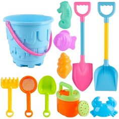 toys like shovels, rakes, and other items are shown in this image