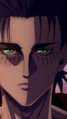 an anime character with green eyes staring at the camera