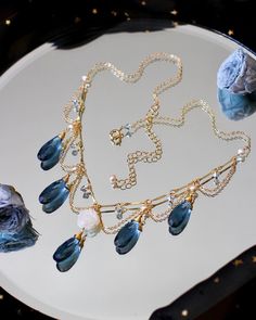 "Welcome to visit my Jewelry store: https://www.etsy.com/shop/Jeansdreamjewelry Custom order accepted now. Feel free to ask me to see if it is possible. I would love to meet your requirements. Made to order. Every item will come in a jewelry box for safety during travel and gift giving. This necklace is handmade with all natural high quality and well selected gemstones. They are lightweight and comfortable to wear. All materials used are nickel free, friendly to sensitive skin. 🌷MEASUREMENTS Ch Light Blue And Gold Jewelry, Blue And Gold Jewelry, Shell Charm Necklace, Ethereal Jewelry, Whimsical Necklace, Pearl Rose, Magical Jewelry, Natural High, Fancy Jewellery