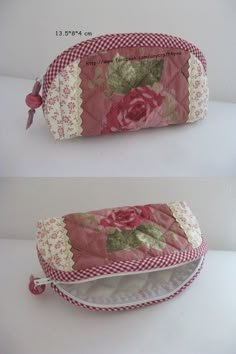 two pictures of the same purse with flowers on it