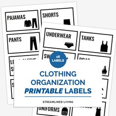 printable clothing organizing labels with pictures Laundry Room Organizing, Playroom Organizing, Clothes Dresser, Kitchen Pantry Labels, Cleaning Closet Organization, Garage Organizing, Bathroom Organizing, Labels Clothing, Drawer Labels