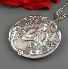 Spring Summer Wedding Silver Locket Goddess Locket Greek Goddess Silver Goddess Locket Locket Necklace Photo Locket Large Locket Jewelry #GoddessFlower #Necklace #VintageLocket #GoddessPendant #LocketNecklace #LargeLocket #WoodlandLocket #SilverLocket #GiftForHer #Locket Woodland Goddess, Art Nouveau Locket, Mermaid Locket, Large Locket, Pendant Necklace Simple, Antique Locket, Silver Locket, Jewelry Lockets, Choker Pendant