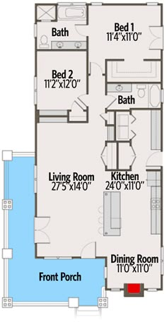 the floor plan for a two bedroom, one bathroom apartment with an attached garage and living room