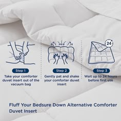 the instructions for how to put down an allergenic comforter on a bed