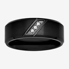 a black ring with three diamonds on it