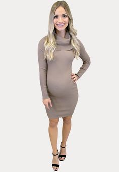 Our ribbed maternity sweater dress is cozy and trendy! Ideal for all your favorite cool weather activities. Features an adorable cowl neck, long sleeves and ribbed form fitting material. Easily pair with your favorite heels or booties. Perfect throughout all nine months of pregnancy and beyond! Packaged in our female-owned, US facilities. All orders ship from Idaho, USA. For styling and sizing questions please use the chat feature on the lower right corner of your browser or shoot us a quick ema Maternity Bodycon Dress With Booties, Months Of Pregnancy, Maternity Sweater Dress, Maternity Styles, Fall Maternity, Pregnancy Months, Weather Activities, Trendy Maternity, Cool Weather