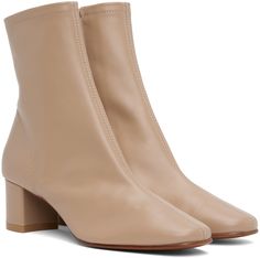 Ankle-high nappa leather boots in taupe. · Zip closure at inner side · Logo embossed at padded leather footbed · Buffed leather and suede lining · Covered block heel with rubber injection · Leather sole · Heel: H2 Supplier color: Taupe Beige Calf Leather Boots With Reinforced Heel, Modern Beige Calf Leather Boots, Beige Calf Leather Boots With Sculpted Heel, Beige Leather Boots With Square Toe, Modern Beige Leather Heeled Boots, Beige Leather Mid-calf Boots With Almond Toe, Beige Calf Leather Heeled Boots With Almond Toe, Beige Calf Leather Boots, Medium Width Beige Calf Leather Boots