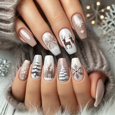 Chrismas Nail Art, Nail Glue Remover, Light Colored Nails, Colored Nail Tips, Snowy Landscape, Get Nails, Christmas Nail Designs