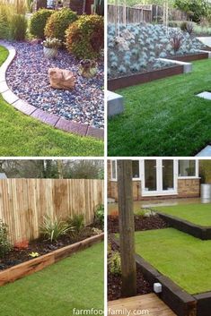 four pictures of different types of landscaping