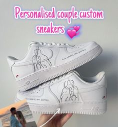 👟 Customized Nike Air Force 1 with Love Silhouette 🎨 Hand-Painted Precision: Elegantly designed with a couple in love, symbolizing unity. 🖼️ Select Your Photo: You have the option to choose a photo, and I will create the silhouette to be featured on the sneakers. ✍️ Your Chosen Quote: Add a personal quote to walk alongside your love story. ❤️ Initial of Affection: Mark each step with the initial of your significant other. 🌟 Crafted for You: More than just shoes; they're a narrative of your a Personalized Sneakers, Couples Custom, Custom Nike Air Force 1, Love Silhouette, Custom Nike Air Force, Af1 Shoes, Custom Nike Air, Custom Af1, Diy Sneakers