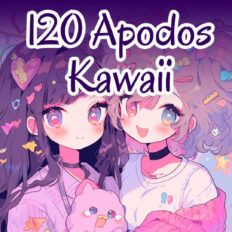 two girls with long hair are standing next to each other and the text reads 120 apodos kawai