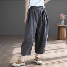 Details: Gender: Women Item Type: Pants Material: Linen Season: Spring, Autumn Pattern: Solid Style: Casual, Loose, Retro Waist Type: Elastic Waist Size: One Size Waist: 74.00 - 104.00 cm/ 29.13 - 40.94 " Length: 87.00 cm/ 34.25 " Hip: 134.00 cm/ 52.76 " Thigh: 82.00 cm/ 32.28 " Dark Khaki, Casual Trousers, Grey Khakis, Linen Pants, Suits You, Elastic Waist, Spring Summer, Elastic, Pants