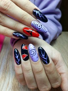 Anime Nails Naruto, Anime Nails Aesthetic, Simple Anime Nails, Anime Themed Nails