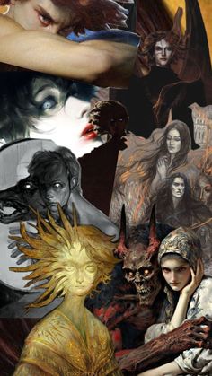 a collage of different images with people and monsters