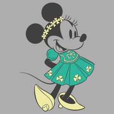 a cartoon mickey mouse wearing a green dress