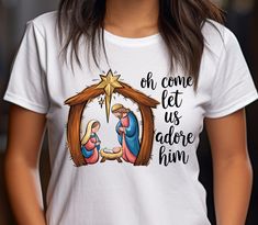 Oh Come Let Us Adore Him Shirt, Religious Christmas Gifts, Christian Christmas Shirt, Nativity Xmas Shirt, Love Like Jesus Shirt, Xmas Gift This classic unisex jersey short sleeve tee fits like a well-loved favorite. Soft cotton and quality print make users fall in love with it over and over again. These t-shirts have-ribbed knit collars to bolster shaping. The shoulders are tapered for a better fit over time. Dual side seams hold the garment's shape for longer. .: Made with 100% Airlume combed and ring-spun cotton, a lightweight fabric (4.2 oz/yd² (142 g/m that is easy to layer, breathable. Perfect for active and leisure wear.  .: The retail fit that is perfect for casual and semi-formal settings. The crew neckline adds a classic, neat style that's perfect for accessorizing. .: Bella+Canv Come Let Us Adore Him, Gifts Christian, Love Like Jesus, Jesus Shirt, Religious Christmas, Xmas Shirts, Christian Christmas, Jesus Shirts, Christmas Shirt