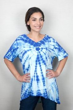 Ribbon Heart Women's Short Sleeve Cotton Jersey Tie Dye Top Relaxed Fit V-neck Short Sleeve Top For Summer, Casual Blue Short Sleeve V-neck Top, V-neck Cotton Short Sleeve Top, V-neck Short Sleeve Cotton Top, Casual Blue V-neck Short Sleeve Top, Relaxed Fit Short Sleeve V-neck Top For Summer, Summer Cotton V-neck Top With Short Sleeves, Ribbon Heart, Heart Women