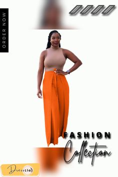 High Waist Lace Up Loose Straight Wide Leg Pants High Waist Orange Bottoms, Orange Bottoms For Summer, Orange Solid Color Bottoms For Summer, Orange Non-stretch High-waisted Pants, Summer Orange Wide Leg Pants For Work, Straight Wide Leg Pants, Style Wide Leg Pants, Flat Pant, Autumn Fits