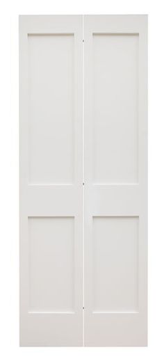 an open white door with three panels and two doors on each side, in the same color