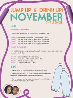 the flyer for jump up and drink up november challenge