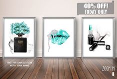 three framed art prints with the words zoom in front of them on a wooden floor