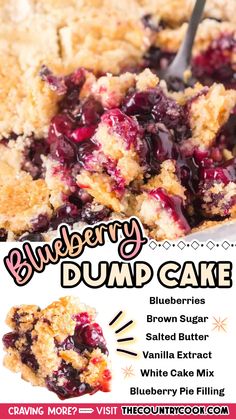 blueberry dump cake with text overlay that reads,'cherry dump cake '