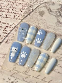 Cat Nail Designs, Kutek Disney, Hello Nails, Fantasy Nails, Cute Simple Nails, Anime Nails, Beauty Nails Design