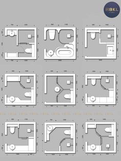 the floor plan for a bathroom is shown in black and white, with different angles