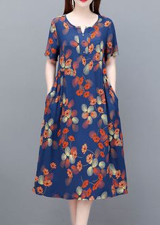 Elegant Blue O-neck Wrinkled Print Cotton Cinch Dresses Short Sleeve Printed Cotton Dress Summer, Casual Blue Ruched Maxi Dress, Casual Light Blue Ruched Dress, Stylish Formal Dresses, Classic Midi Dress, Dresses Short Sleeve, Neck Wrinkles, Designer Kurti Patterns, African Fashion Women Clothing