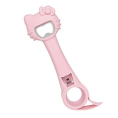 a pink hello kitty toothbrush holder on a white background