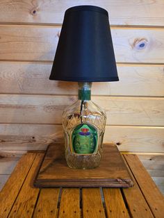 a lamp that is on top of a wooden table