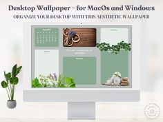 desktop computer monitor displaying desktop wallpapers for macos and windows, organized with this aesthetic wallpaper