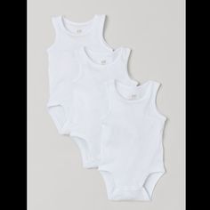 Brand New In Package H&M Baby 3-Pack White Sleeveless Bodysuits/Onsies. Cute Sleeveless Bodysuits In Soft Organic Soft Cotton Jersey With Snap Fasteners At Gusset. Size 4-6 Months Sleeveless Cotton Onesie For Playtime, Fitted Sleeveless Onesie For Playtime, Fitted Sleeveless Bodysuit For Playtime, H&m Baby, Neutral Baby Clothes, Romper Suit, Cotton Bodysuit, Organic Cotton Baby, Snap Fasteners