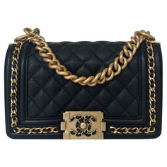 Chanel Crossbody Bag, Black And Gold Hardware, Chanel Crossbody, Black Caviar, Small Quilts, Chanel Black, Fashion Handbags, Black And Gold, Purses Crossbody