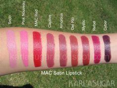 MAC - Satin Lipsticks...<3 Mac Captive, Mac Red Lipsticks, Mac Russian Red, Mac Lipstick Swatches, Lipstick Jungle, Lady Danger, Russian Red, Ruby Woo, Mac Matte Lipstick