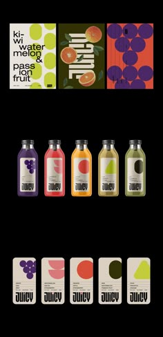 an assortment of juices are shown in this graphic art printable style, with different colors