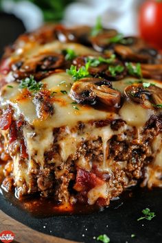 bacon mushroom swiss meatloaf Bacon Mushroom Swiss Cheese Meatloaf Recipe, Bacon Swiss Meatloaf, Mushroom And Swiss Meatloaf, Salsbury Steak Sides Dinners, Mushroom Swiss Meatloaf, Bacon Mushroom Swiss Cheese Meatloaf, Bacon Mushroom Swiss Meatloaf, Beef And Mushroom Recipes, Meatloaf Side Dishes