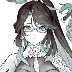 an anime character with long hair and glasses