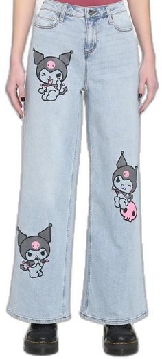 Cute Hello Kitty Print Spring Bottoms, Cute Hello Kitty Print Bottoms For Spring, Pink Hello Kitty Print Bottoms For Spring, Casual Pink Bottoms With Hello Kitty Print, Cute Pink Denim Jeans, I Carry, Sanrio Kuromi, Jeans Color, Pink Fashion