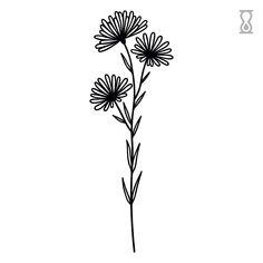 a black and white drawing of flowers on a white background