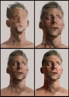 four different angles of a man's face with multiple facial expressions, including the head and shoulders