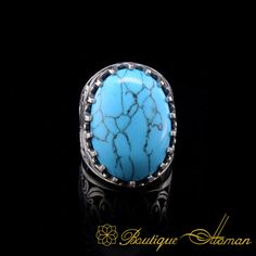 Silver Men Rings and Tasbeeh Shop - Boutique Ottoman Men Jewelry Blue Turquoise Ring With Sterling Silver, Blue Turquoise Sterling Silver Ring With Stones, Oval Turquoise Ring With Stones, Silver For Men, Blue Agate Stone, Men Rings, Shop Boutique, Men Jewelry, Onyx Stone