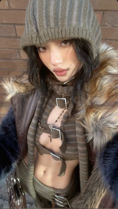 Casual Asian Fashion, Hood Scarf, Streetwear Model, Her Makeup, Jaded London, Knitted Top, Kpop Outfits, Dream Clothes, Fashion Killa