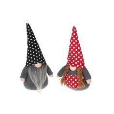 two gnomes with hats on their heads are sitting next to each other in front of a white background