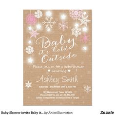 a baby shower party with snowflakes and stars on brown paper, including the words'baby it's cold outside '