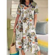 Season:Summer,Spring; Fabric:Cotton Blend,Linen; Sleeve Length:Short Sleeve; Look After Me:Machine wash; Gender:Women's; Style:Casual,Basic; Elasticity:Micro-elastic; Occasion:Outdoor,Daily,Vacation; Fit Type:Loose Fit; Dresses Type:Cotton Summer Dress,Casual Dress; Pattern:Flower,Floral; Design:Print,Pocket; Neckline:V Neck; Front page:FF; Listing Date:02/15/2023; Production mode:External procurement; 2024 Trends:2023; Bust:; Length:; Sleeve:; Fit US Size:; Fit UK Size:; Fit EU Size:; Dress Len Casual Multicolor Buttoned Dresses, Casual Multicolor Dresses With Buttons, Casual Midi Floral Dress For Vacation, Casual Midi-length Floral Dress For Vacation, Casual Multicolor Floral Dress For Summer, Casual Floral Printed Dress For Day Out, Casual Summer Dresses With Plant Print, Casual Multicolor Floral Beach Dress, Casual Multicolor Floral Dress For Vacation