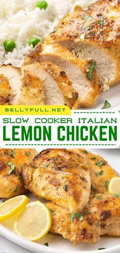 You only need 6 main ingredients plus some simple seasonings and a few minutes of prep to make this Slow Cooker Italian Lemon Chicken recipe, where tender chicken breasts slow cooks in a citrusy lemon broth with zesty Italian seasonings. Such a simple and delicious weeknight meal! Crockpot Lemon Italian Chicken With Capers, Slow Cooked Lemon Chicken, Seasoned Crockpot Chicken, Lemon Chicken Crockpot Recipes Healthy, Slow Cooker Lemon Chicken Recipes, Slow Cook Lemon Chicken, Crockpot Recipes Lemon Chicken, Best Chicken Breast Crockpot Recipes, Lemon Pepper Chicken Crockpot Easy